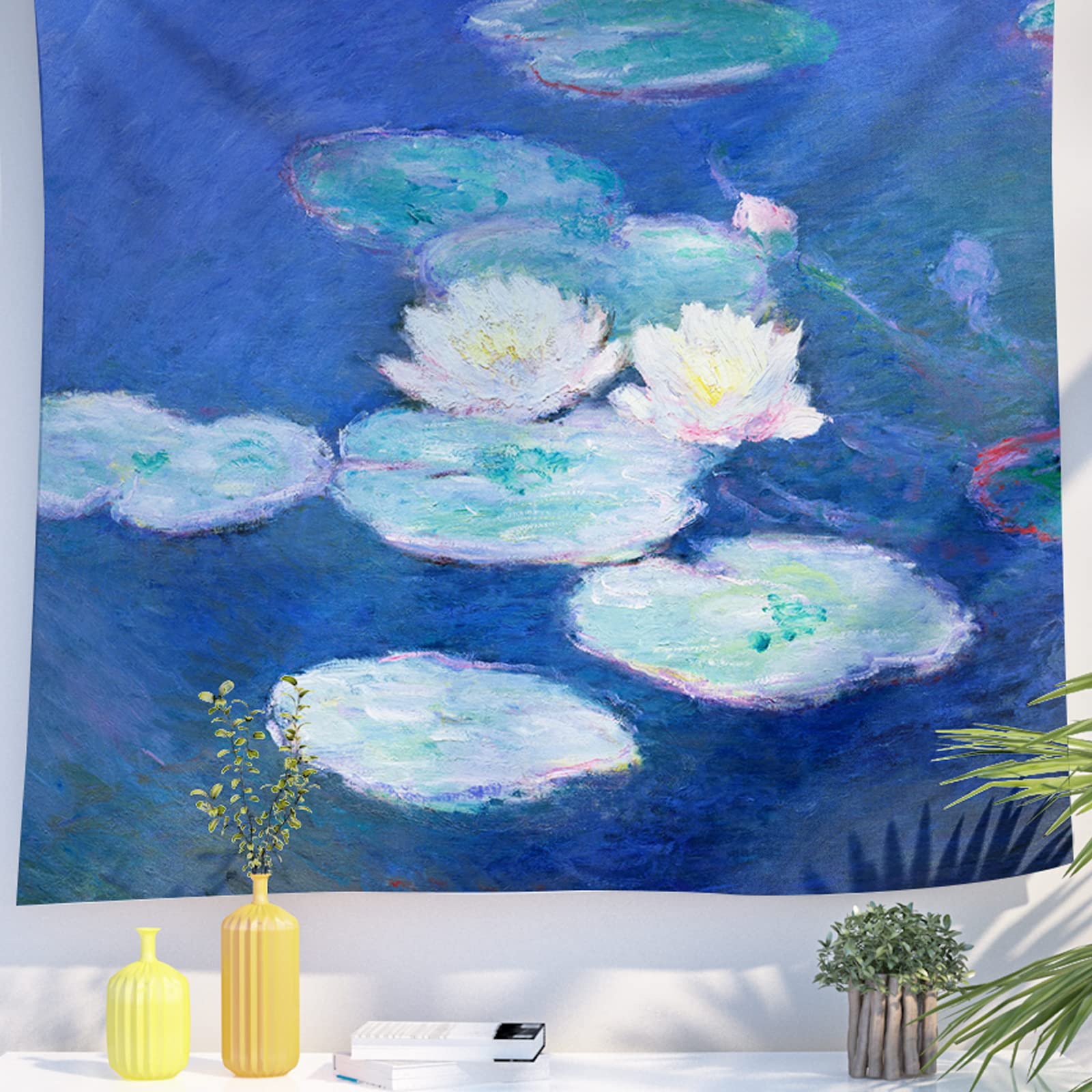 Berkin Arts Art Decor Tapestry with Flower Floral Design Wall Hanging Aesthetic Backdrop Blue Nature Teens Popular for Bedroom 59.1 x 78.7 Inch (Water Lilies 2 by Claude Monet)