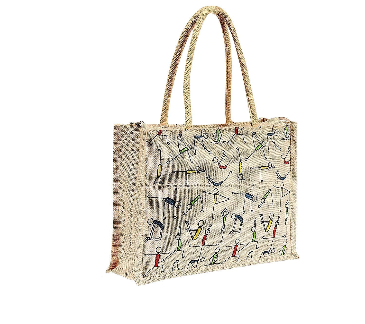 karp unisex jute bags for lunch and gifts, 14x5x12 inches (beige, square yoga jute bag)