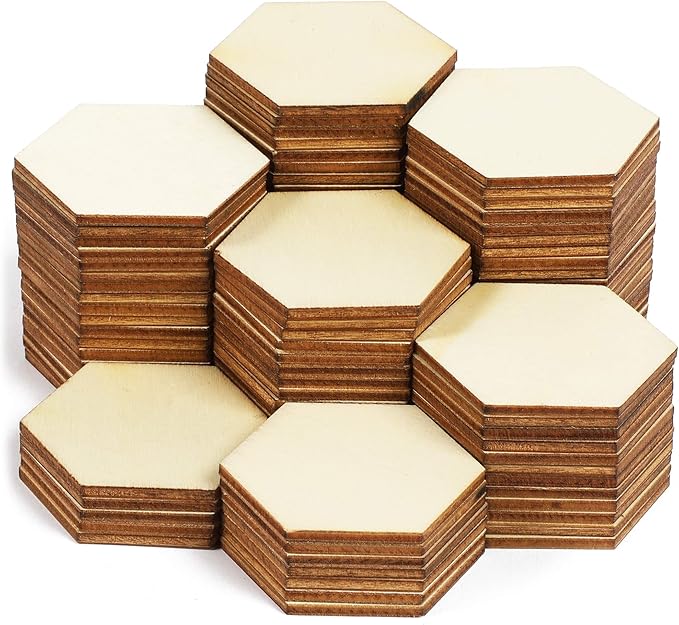 Unfinished Wood Hexagon Cutouts for DIY Crafts (2 in, 100
