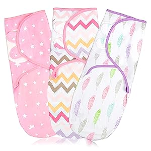 Baby Swaddle Wrap Blanket for Newborn & Infant, 0-3 Month Swaddlers Sack with Adjustable Wings, 3 Pack Breathable Sleep Wrap Sack for Girls