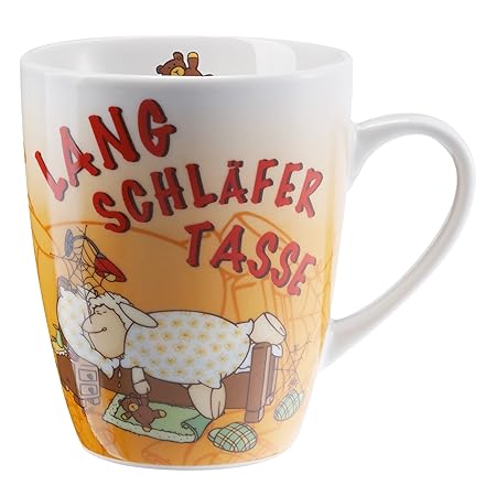 NICI Tasse Langschläfertasse Kaffeetasse, Becher, Schaf, Geschenk, Kaffeebecher, 270 ml, 39890