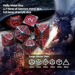 Haxtec Metal DND Dice Set Red Black Metal D&D Dice
