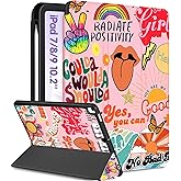 Uppuppy for iPad 9th/8th/7th Generation Case 10.2 Inch Girls Cute Kids Women Folio Smart Cover Pencil Holder Quote Aesthetic Design Girly Kawaii Teens Unique Cases for iPad 7/8/9 Gen A2602 A2270 A2197