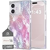 Cocomii Retangle Case for iPhone 16, Compatible with MagSafe, Pink Real Mother of Pearl