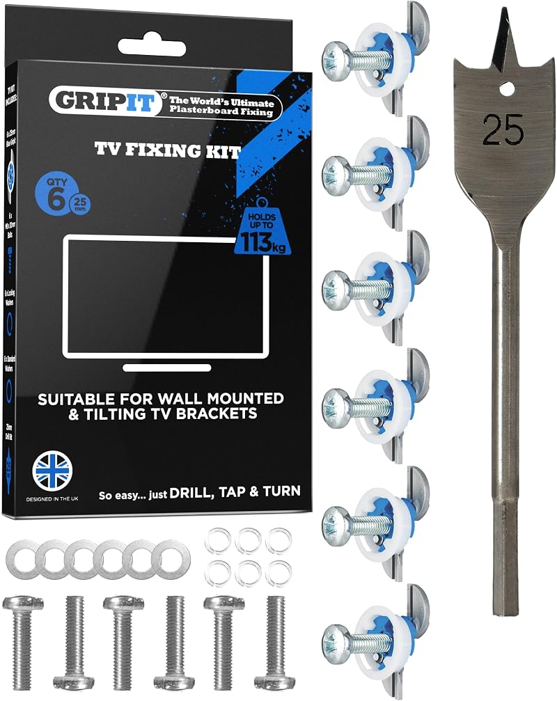 Gripit Blue Heavy-Duty Plasterboard Fixings 6 Pack TV Mounting UK Designed 113kg