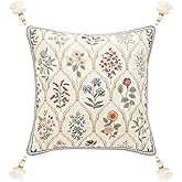 ISAENNE Design Linen Throw Pillow Covers 18"x18", Square Farmhouse Cushion Covers with Yellow Purple Watercolor Wildflower Pattern Decor Pillowcases for Bed,Living Room,Outdoor,Car