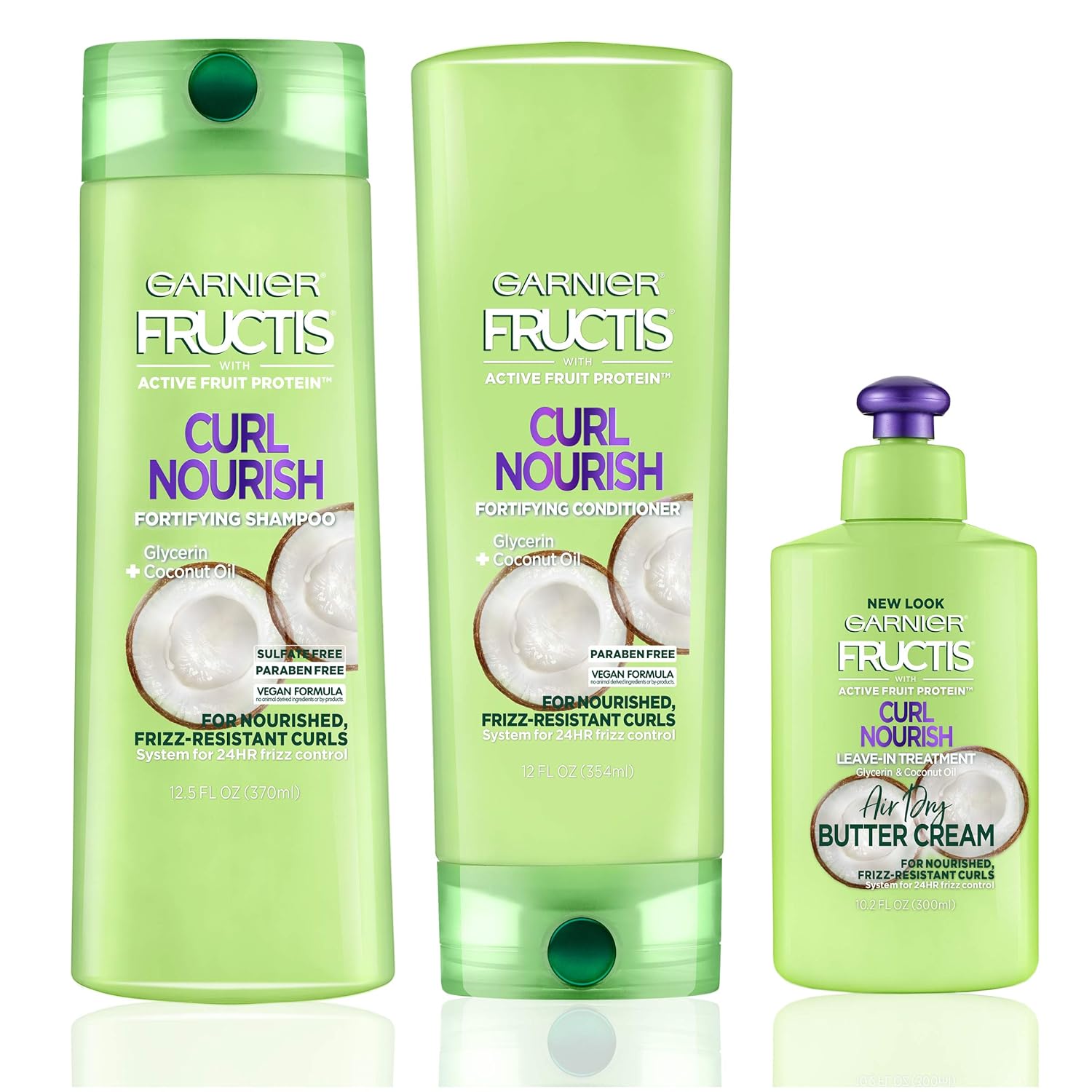 Garnier Hair Care Fructis Curl Nourish Shampoo, Conditioner, and Butter Cream Leave In Conditioner, For 24 Hour Frizz Control, Intense Moisture for Smoother, Frizz-Resistant Curls