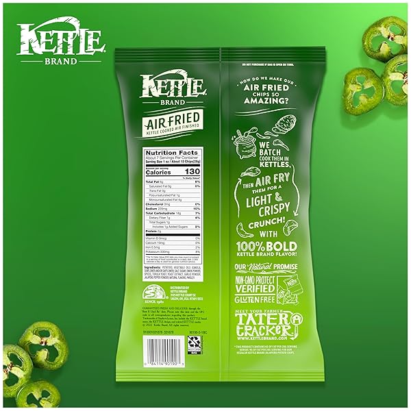 KETTLE BRAND POTATO CHIPS, AIR FRIED JALAPEÑO KETTLE CHIPS, 6.5 OZ BAG