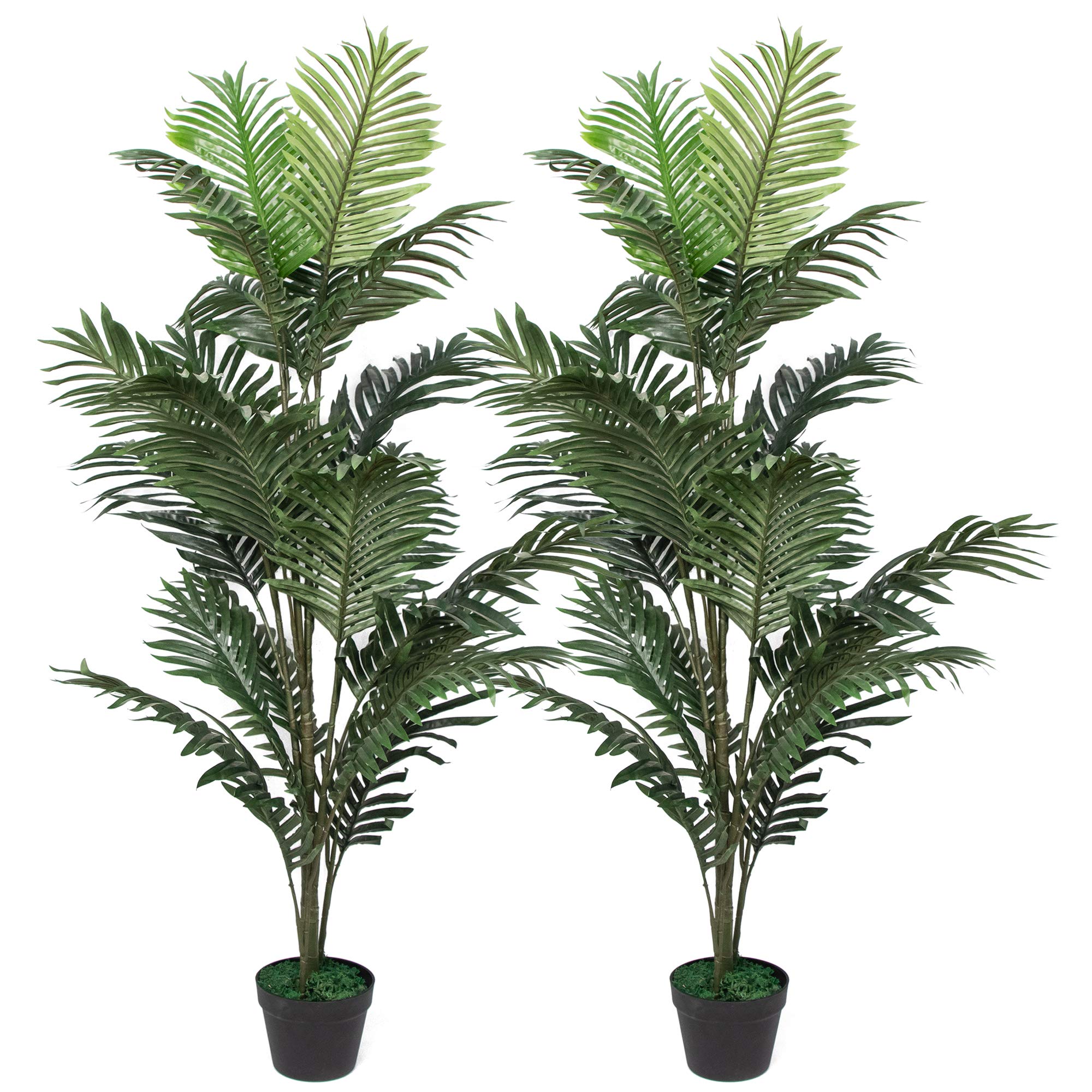 Ruopei Set of 2 Artificial Palm Tree in Plastic Pot, Potted Fake Greenery Decoration with Bendable Branches for Home, Restaurant, Cafe or Office Decorating