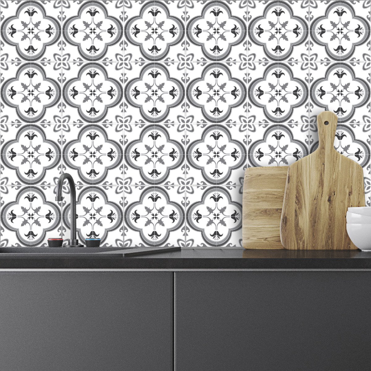 Ambiance Sticker Self-Adhesive Decorative Wall Decal Cement Tile for Bathroom and Kitchen Nuance de Gris Somptueux - Pack of 24 Stickers of 10 x 10 cm