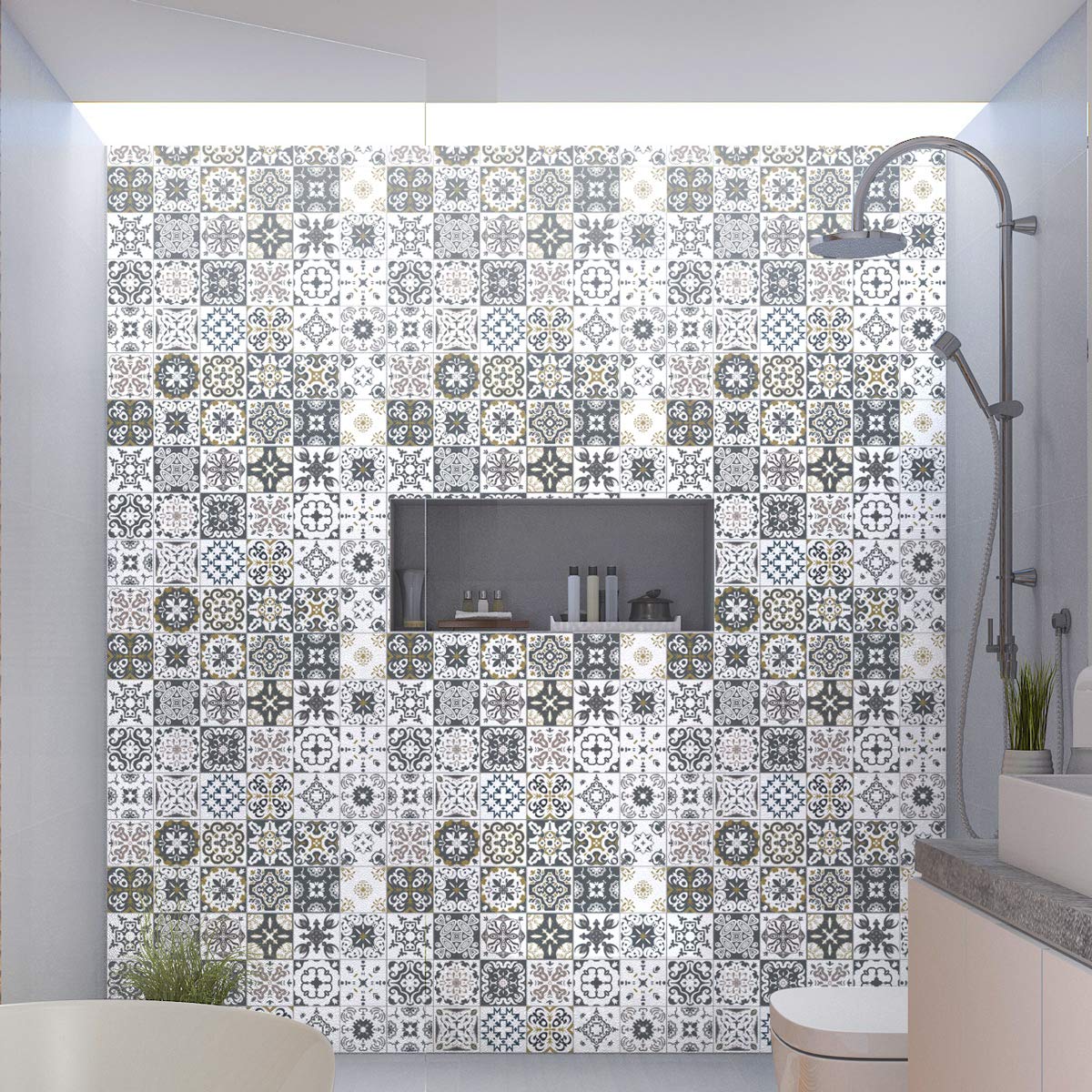 Ambiance Sticker Self-Adhesive Decorative Wall Decal Cement Tile for Bathroom and Kitchen Antalya - Pack of 30 Stickers of 15 x 15 cm