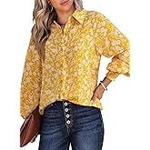 Dokotoo Women's Casual V Neck Allover Floral Print Long Sleeve Chiffon Button Down Blouses Bohemian Top Shirts