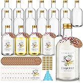 Baderke 24 Set Christmas Plastic Coquito Bottles 16 oz Christmas Wine Bottles with Cap Lids Stickers and Labels Homemade 500 ml Coquito Beverage Liquor for Home Brewing Xmas Party Favors (Gold Cap)