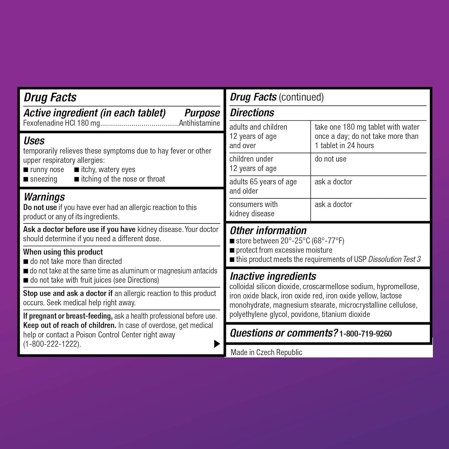  Basic Care Allergy, Fexofenadine Hydrochloride Tablets, 180 mg, Antihistamine for Allergy Relief, Non-Drowsy, 150 Count: Health & Personal Care