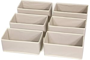 DIOMMELL 6 Pack Foldable Cloth Storage Box Closet Dresser Drawer Organizer Fabric Baskets Bins Containers Divider for Clothes Underwear Bras Socks Lingerie Clothing,Beige 060