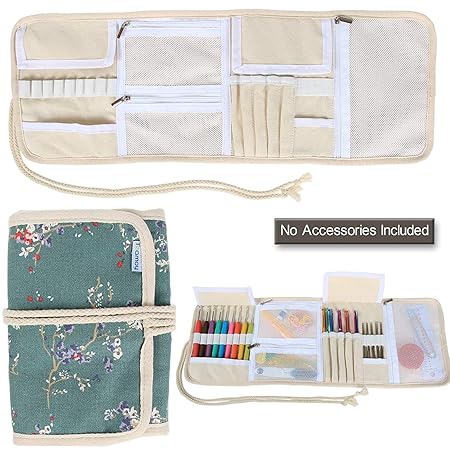 Teamoy Häkelnadel Wrap Ergonomisches Häkelnadel-Set Tasche aus Leinwand Nähset Organiser Tragetasche für unterwegs Stricknade