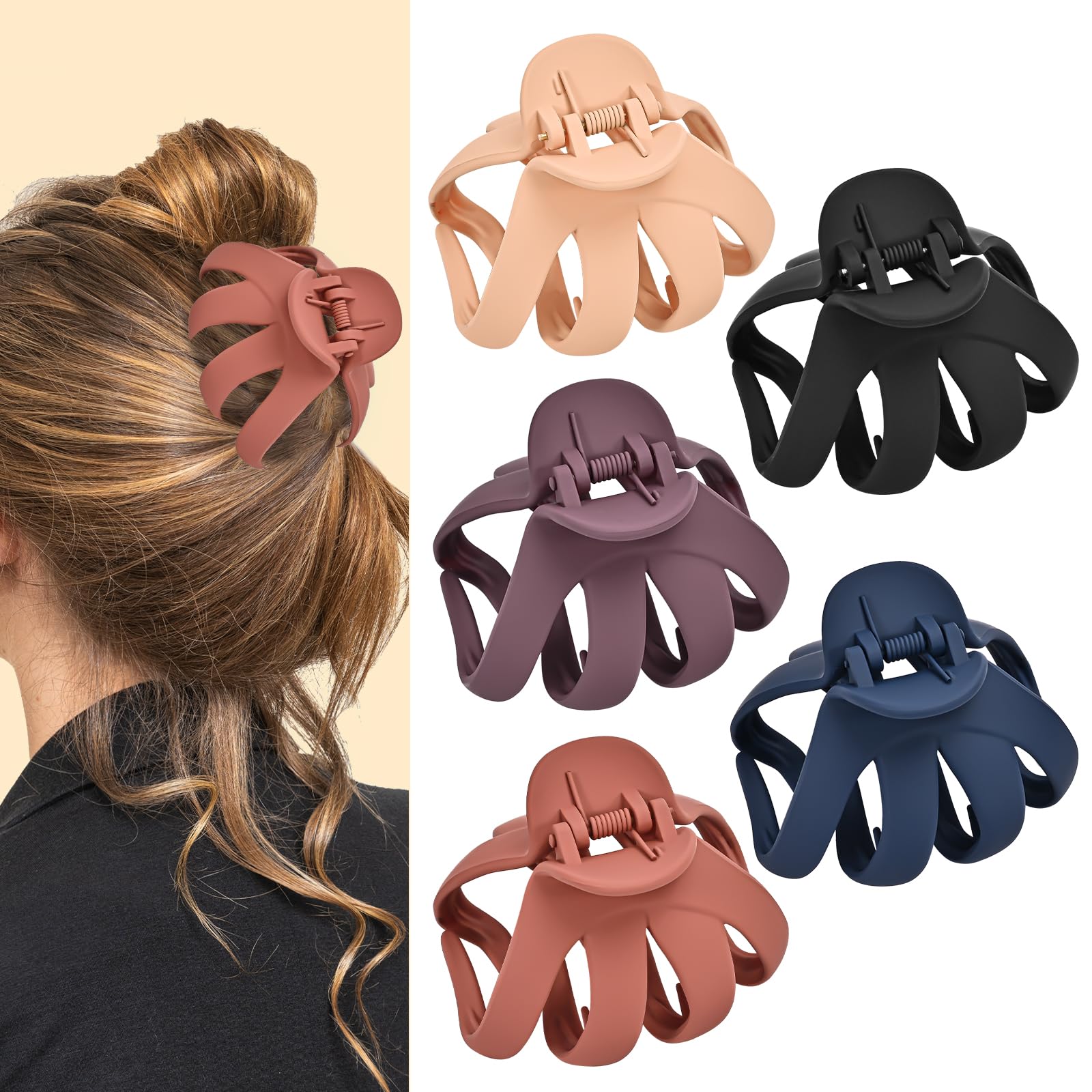 Lolalet Octopus Hair Claw Clips, 5 Pack Non-slip Jaw Clips Medium Hair Clamps for Thick Curly Long Hair, Wide Grip Hair Accessories for Women Girls -Style C — image 1