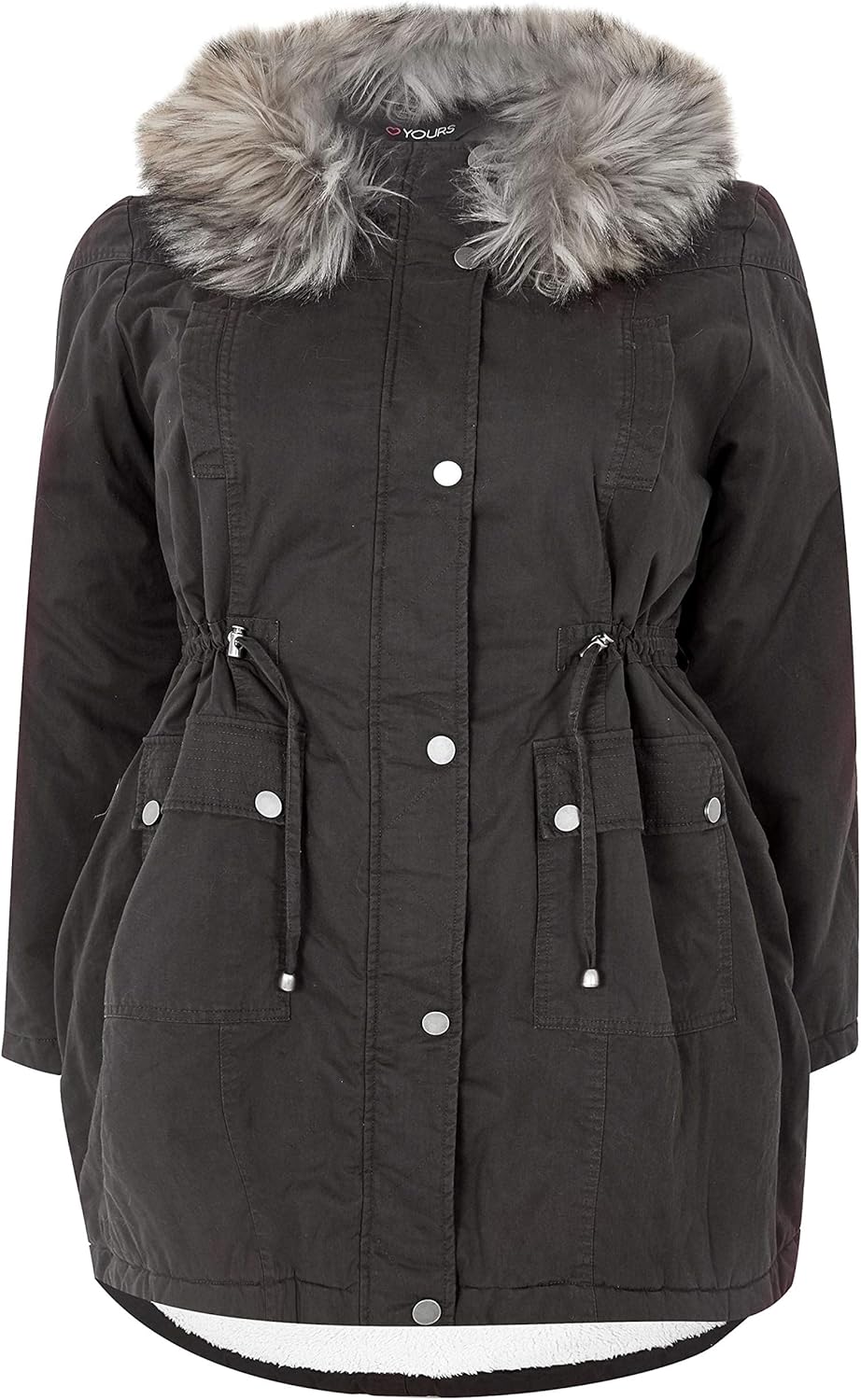 Yours Clothing Women's Lined Parka with Faux Fur Trim Hood Amazon.co