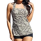 Septangle Tankini Swimsuits for Women Two Piece Tummy Control Bathings Suits Wide Band Halter Side Tie Swim Top with Shorts