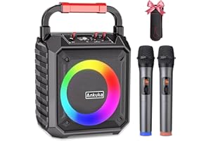 Ankuka Karaoke Machine with 2 Wireless Microphones, Bluetooth Karaoke Speakers for Adults and Kids, Portable PA System with LED Lights for Home Party/Birthday Gifts