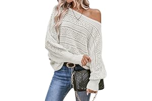 Cakulo Womens Off Shoulder Sweater Top Fall Outfits Fashion 2025 Oversized Knit Batwing Long Sleeve Crochet Pullover Sweaters