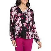 Calvin Klein Womens Long Sleeve Pleated Woven Top