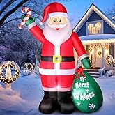 8 FT Christmas Inflatable Santa Claus with Candy and Big Gift Bag Outdoor Decor, Blow Up IP44 Weatherproof Xmas Decorations for Yard, Built-in LED Light for Gardern Lawn Indoor Winter Holiday
