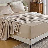 MEISHANG Extra Deep Pocket Cotton Sheets Queen Size - 100% Egyptian Cotton 1000 Thread Count - Fits 18"-24" in Deep Mattress,Oeko-Tex Certified, Soft & Breathable - 4 Piece (Queen, Linen)