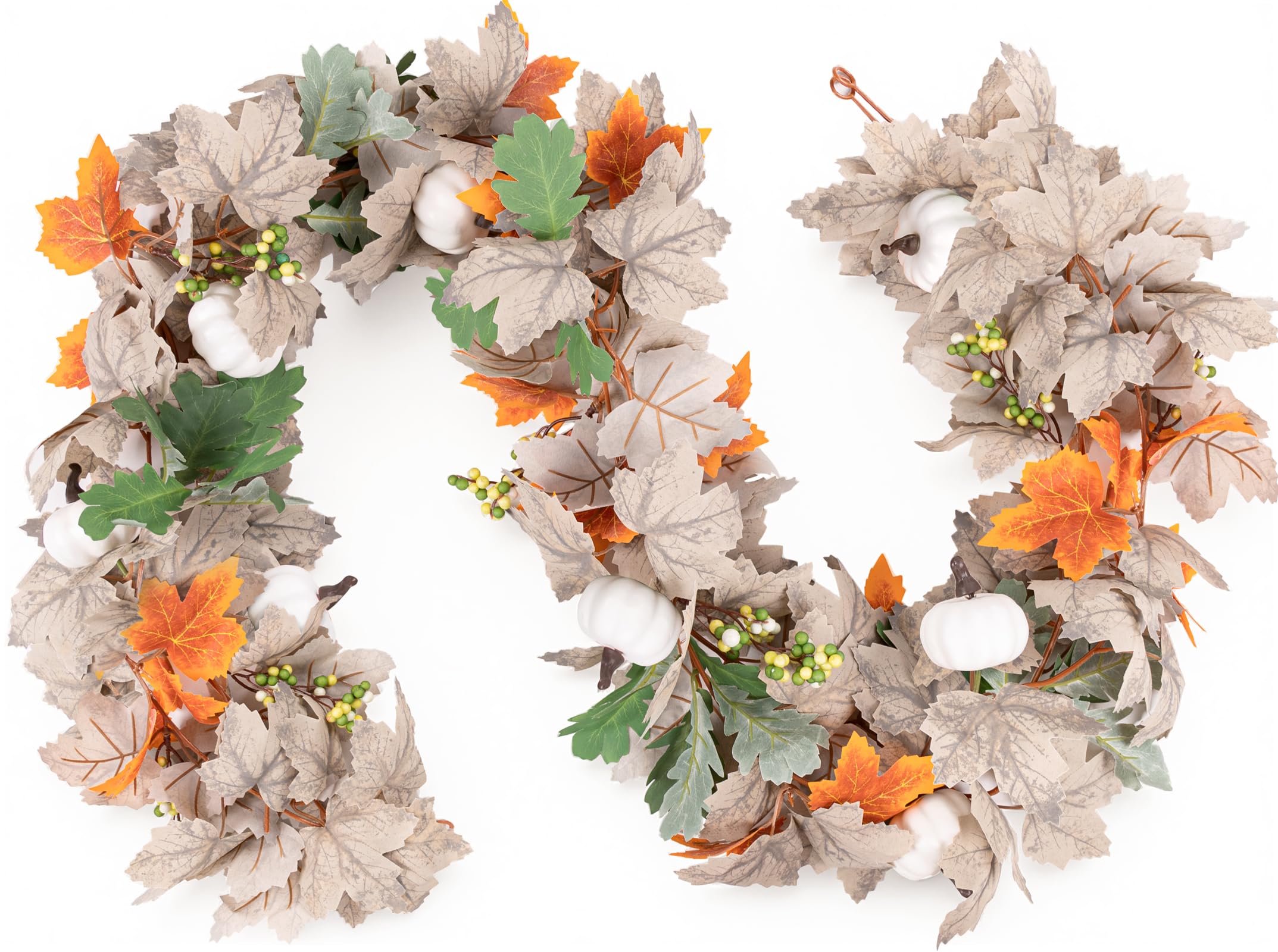 Photo 1 of 2 Pack Fall Garland Decorations for Home - Pumpkins Maple Leaves Decor for Autumn Thanksgiving Outdoor Indoor Home Front Door Farmhouse Porch Mantle Fireplace