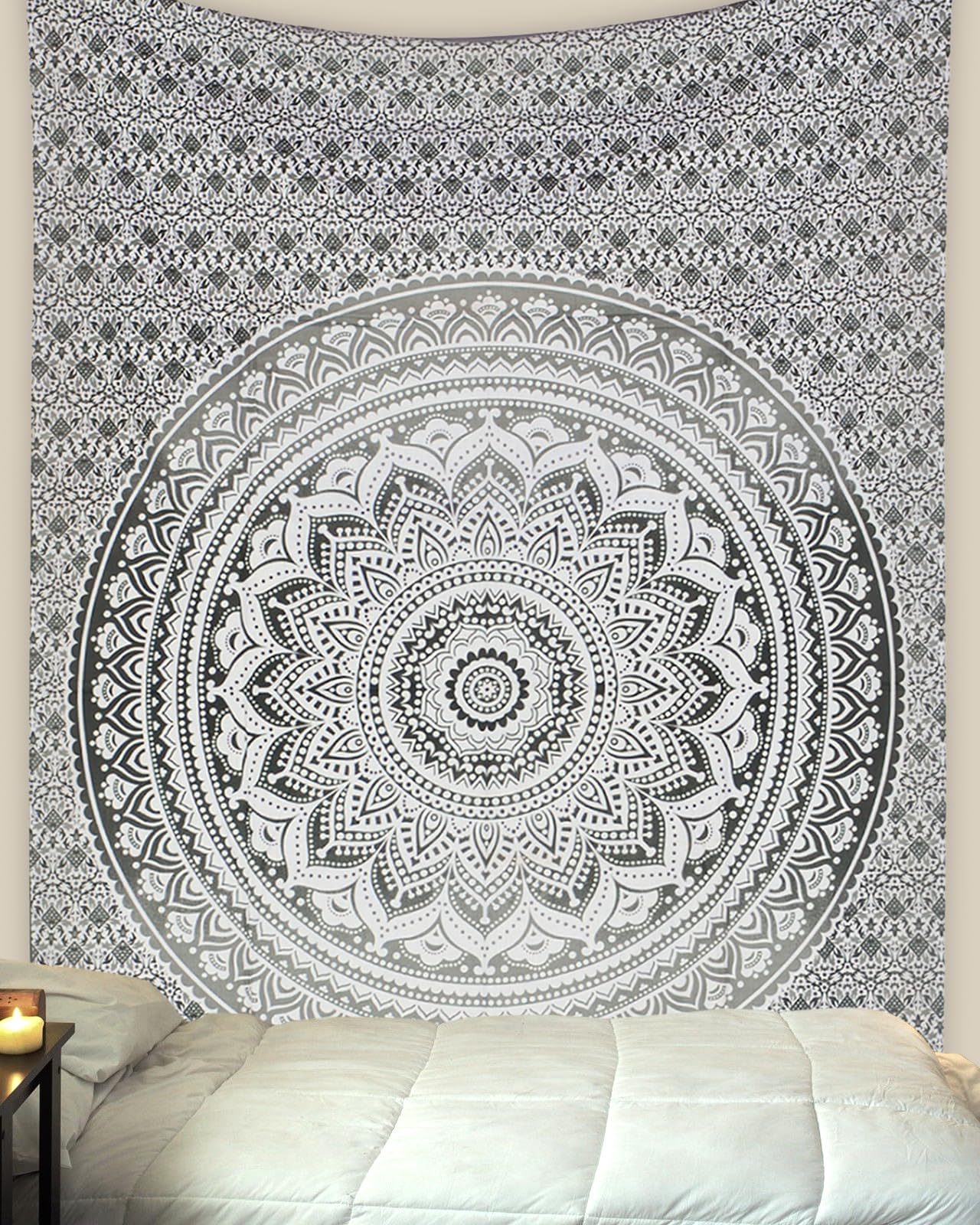 THE ART BOX Grey Black Cotton Tapestry Mandala Wall Hanging – Tapestry for Bedroom – Boho Room Decor – Small Aesthetic Tapestry 30x40 Inches