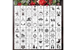 MWOOT 64Pcs Christmas Stencils for Painting on Wood, Reusable DIY Painting Templates with Santa Claus Design, Xmas Drawing Pa