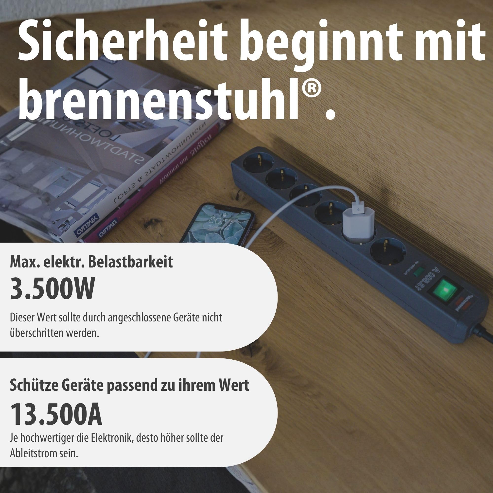 Brennenstuhl Eco-Line Steckdosenleiste 6-Fach mit Überspannungsschutz (Mehrfachsteckdose mit Schalter, 1,5m Kabel und erhöhtem Berührungsschutz) anthrazit 5