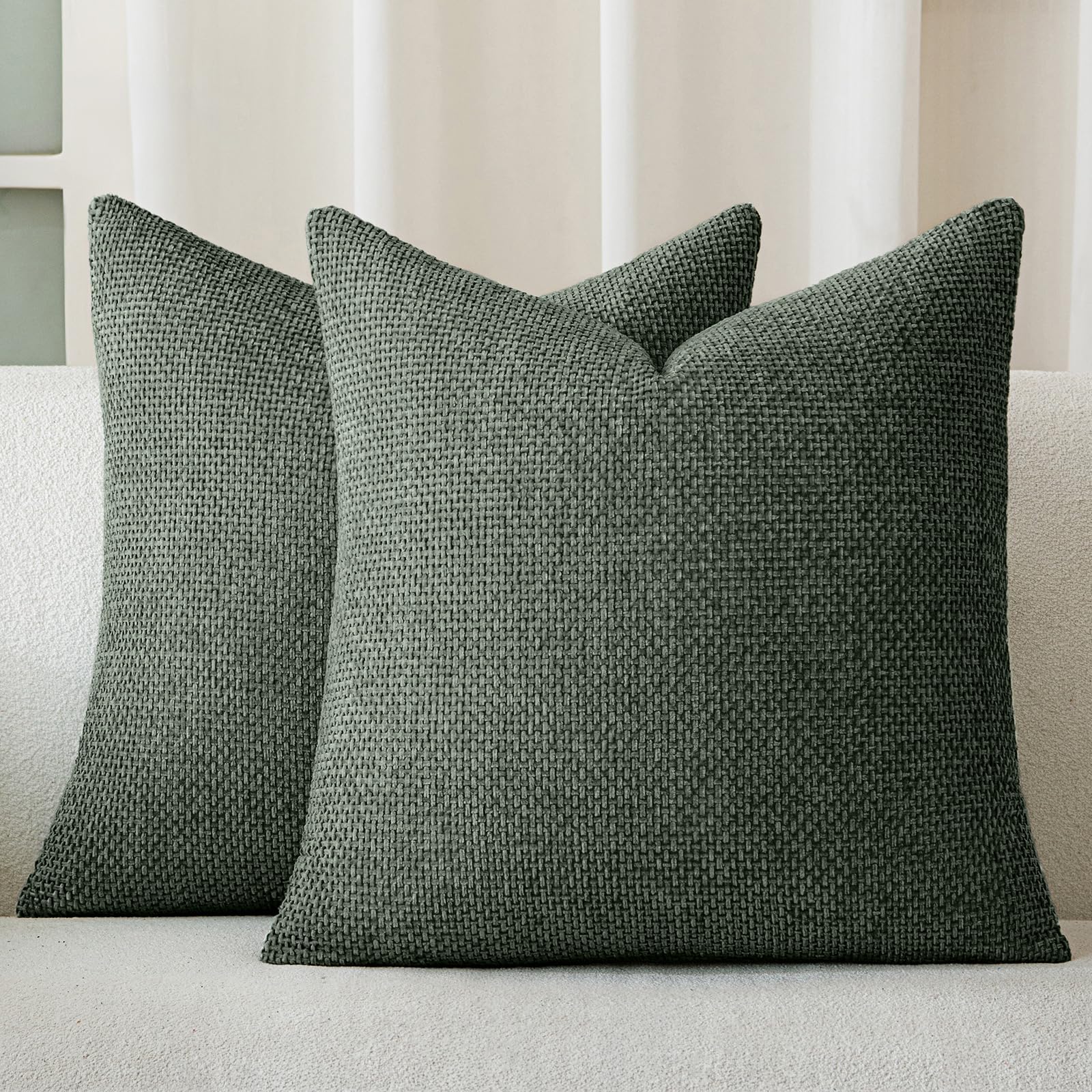 Photo 1 of a moment Dark Green Chenille Throw Pillow Covers 22x22 Inch Pack of 2 Modern Decorative Throw Pillow Covers Farmhouse Cross Covers Home Decor for Sofa Bedroom Living Room