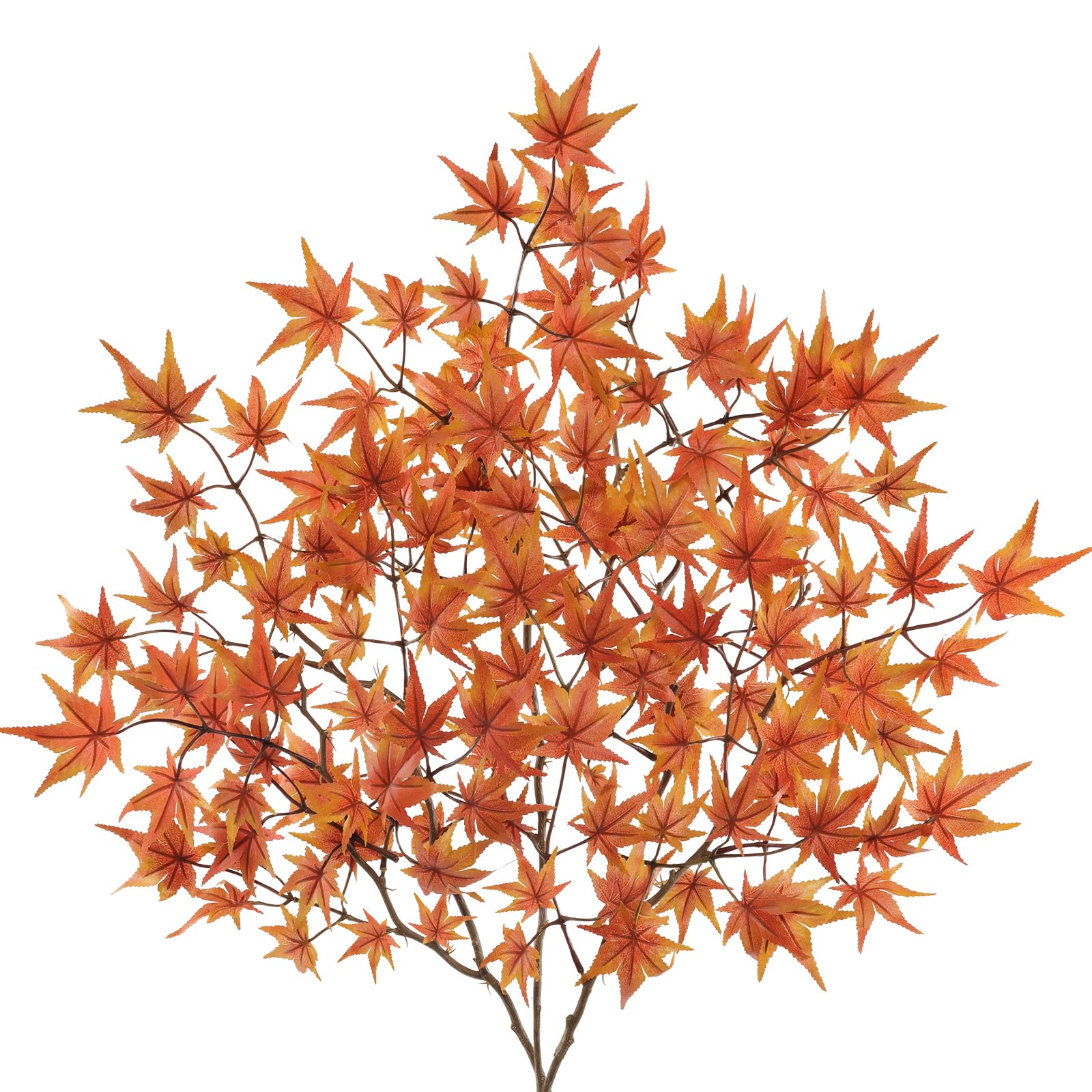 Photo 1 of 3 Pcs Artificial Maple Leaves Branches 23.6 Inch Fake Fall Maple Plants Autumn Leaf Bushes Faux Silk Foliage for Home Thanksgiving Centerpiece Farmhouse Fireplace Halloween Décor - Orange