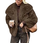 FOMELY Faux Fur Coat Fluffy Fur Jacket Women Lapel Collar Open Front Winter Coat Shaggy Outwear With Pockets