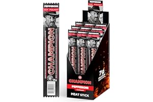 Champion Pepperoni Sticks, Individually Wrapped Hot and Spicy Pepperoni Meat Sticks, Perfect Lunch Snacks, Meat Sticks, Proud