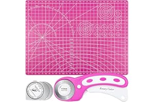 Rotary Cutter and Mat Set, Audab Self Healing Sewing Mats Shirt Cutter 45mm Fabric Cutter Wheel with 2 Blades Rotary Cutting 