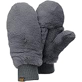 C.C Women's Faux Fur Wrist Length Fingerless Sherpa Lined Convertible Mittens Gloves