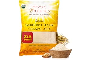 Darsa Organics White Rice Flour - Premium Organic, USDA Certified, Non-GMO, Gluten-Free Rice Flour Powder for Baking & Cooking, Chemical-Free, Long Shelf Life, Food Grade Pouch - 2 lb (908g)