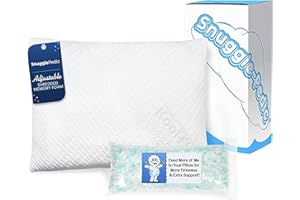 Snuggle-Pedic Adjustable Cooling Pillow - Shredded Memory Foam Pillows for Side, Stomach & Back Sleepers - Fluffy or Firm - Keeps Shape - College Dorm Room Essentials for Girls and Guys - Standard