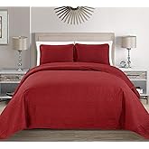 Fancy Collection Embossed Coverlet Bedspread Over Size Set Solid # Austin (Red, King/California King)