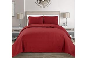 FANCY LINEN Fancy Collection Embossed Coverlet Bedspread Over Size Set Solid # Austin (Red, King/California King)