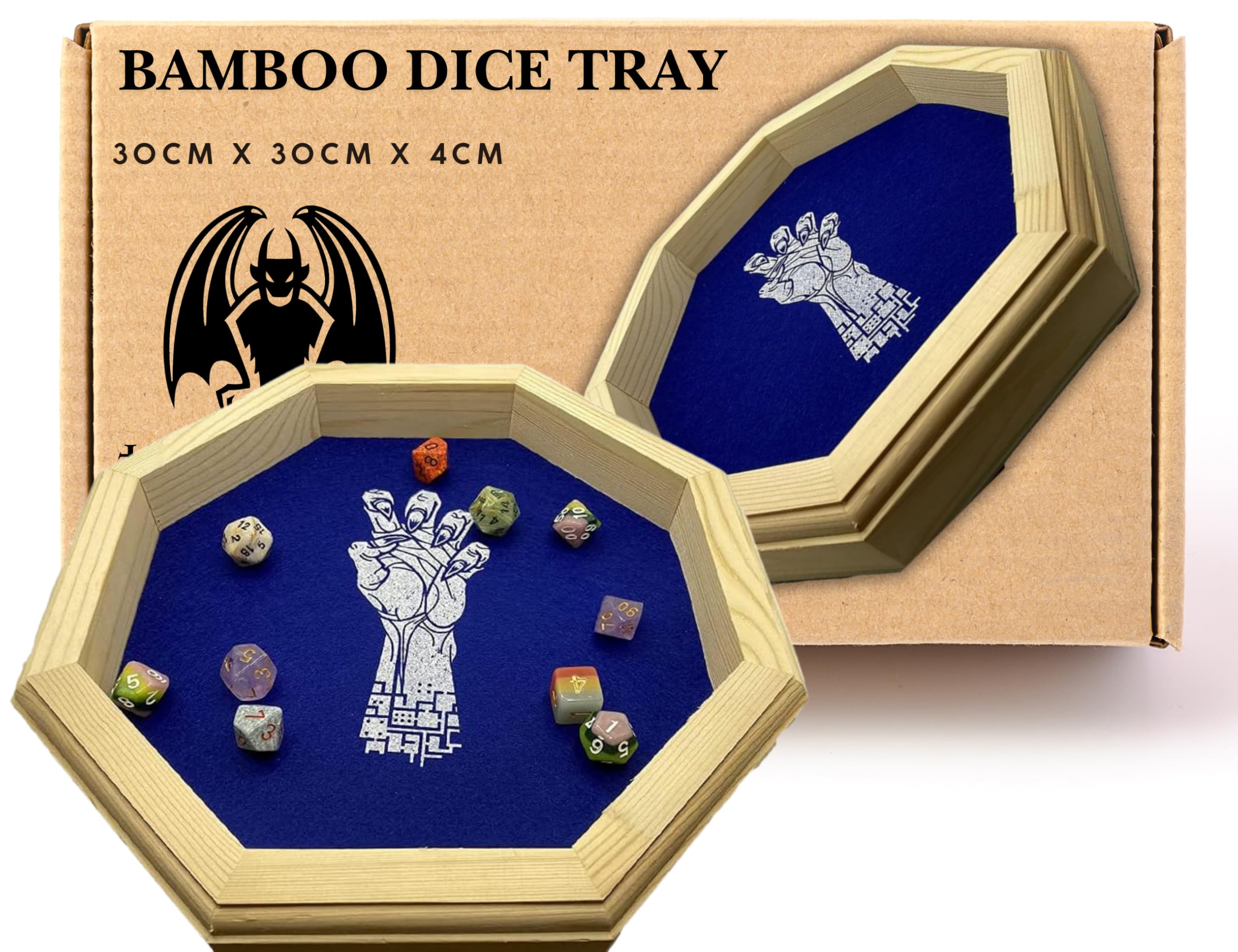 Grinning Gargoyle - Deluxe Wooden 12 Inch Dice Rolling Tray Box for RPG and Tabletop Games - Octagonal Bamboo DnD Gaming Accessory – Fantasy Game Die Roller - DnD Dice Tray (Vecna)