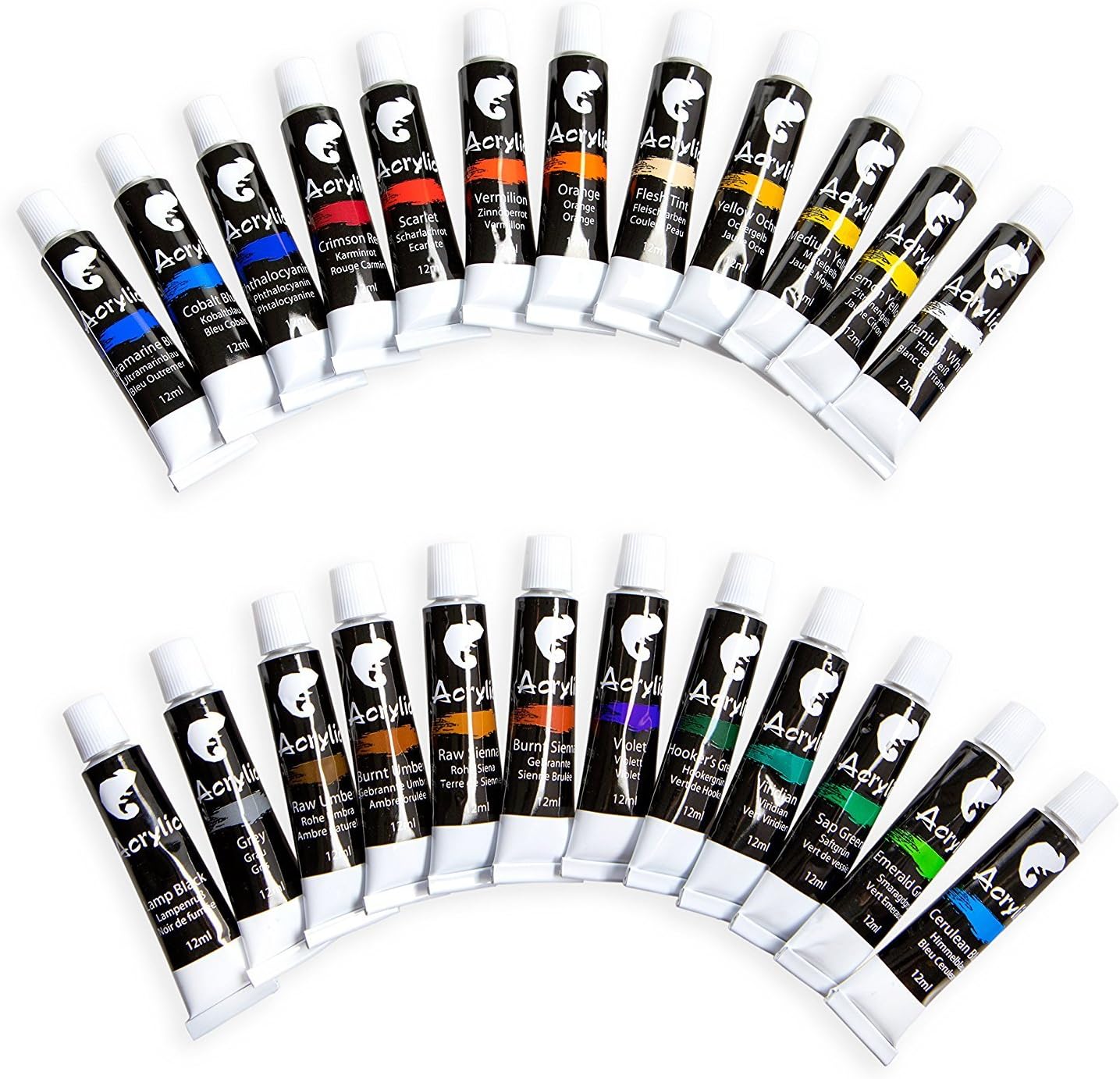 Zenacolor Acrylic Paint Set, 24 Acrylic Paints, 24 Tubes of 0.4 oz (12 mL) - Art Set for Adults and Kids - Craft Supplies Painting Canvas Panels, River Rocks, Glass, Wood, Fabric, Ceramic