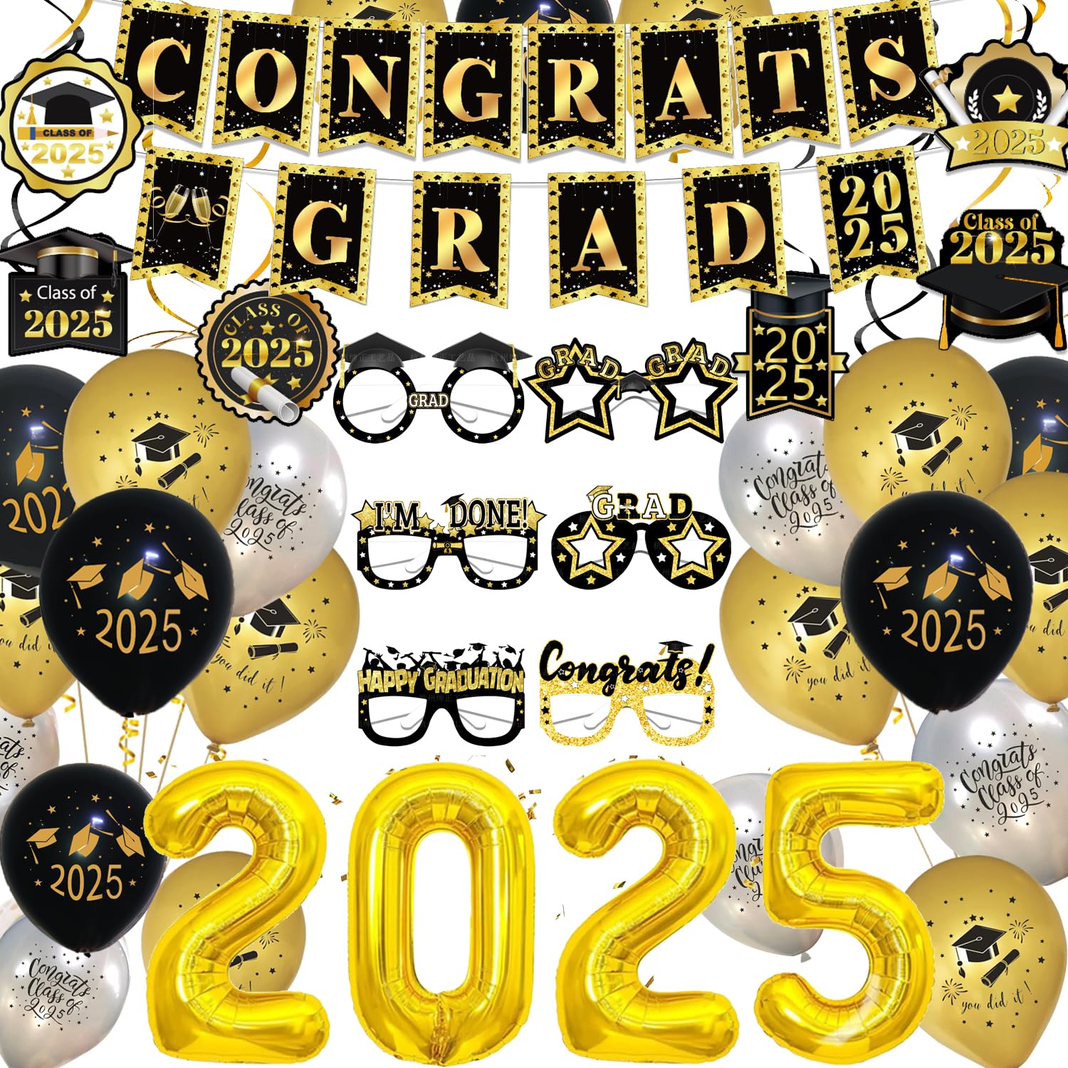 Graduation Party Decorations 2026, Congrats Grad Banner Decoration,Congratulations Balloons Grad Party Supplies Haing Swirls for Graduation Themed Decorations