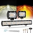 Auxbeam 4" LED Pods with 20" LED Light Bar Combo Set, 6 Modes Amber White Strobe Off Road Lights Flashing/Warning, Dual Color Spot Flood Combo Auxiliary Fog Lights, 3 Packs