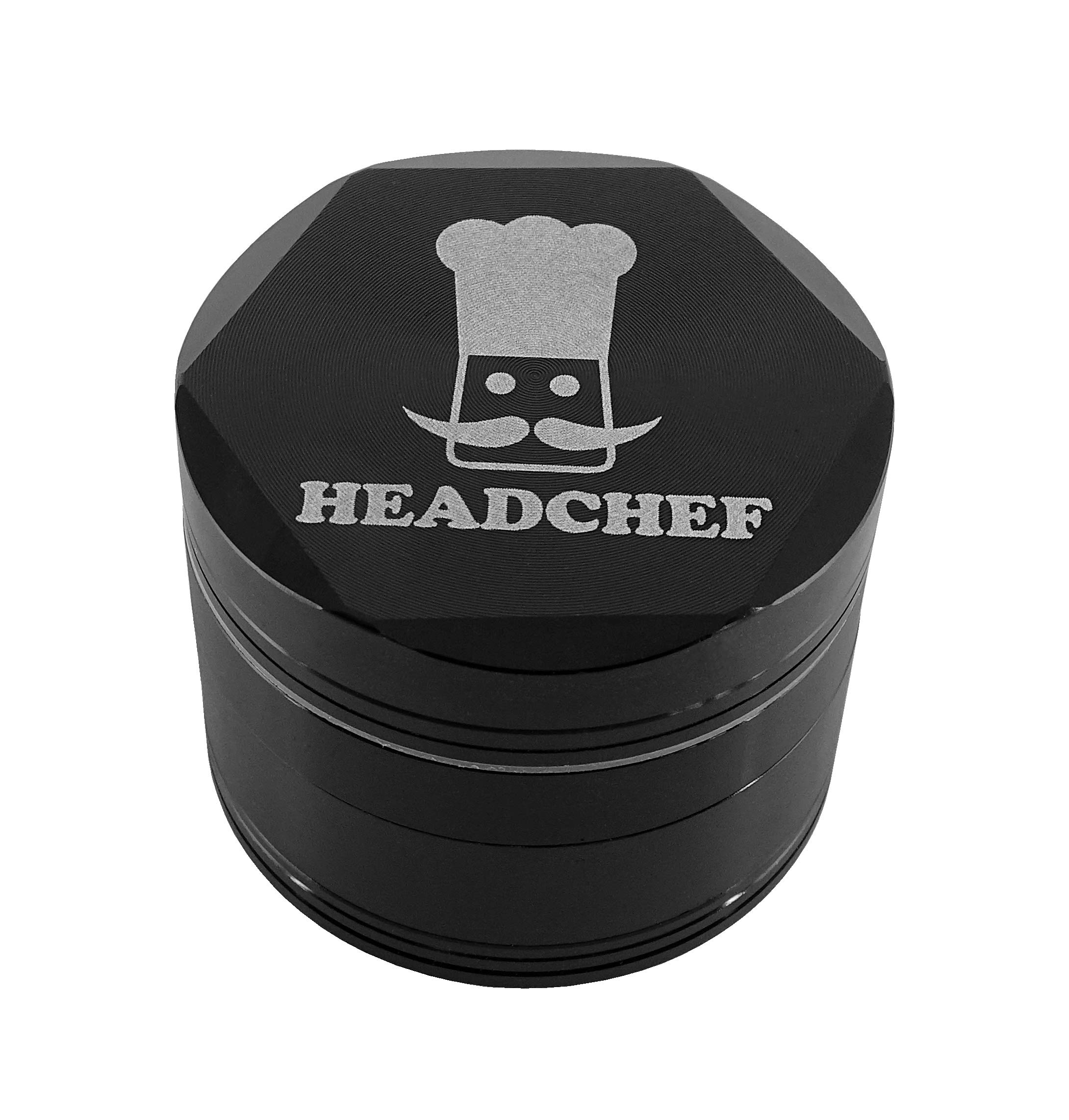 Headchef Hexellence Metal Herb Grinder with Sifter Scraper – 4 Piece Grinder, 55mm (Black)