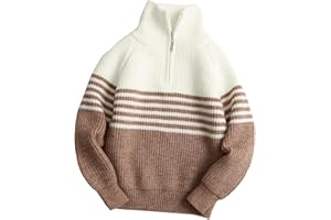 Happy Cherry Kids Quarter Zip Sweater Casual Boy Striped Pullover Long Sleeve Cable Knit Turtleneck for Kids