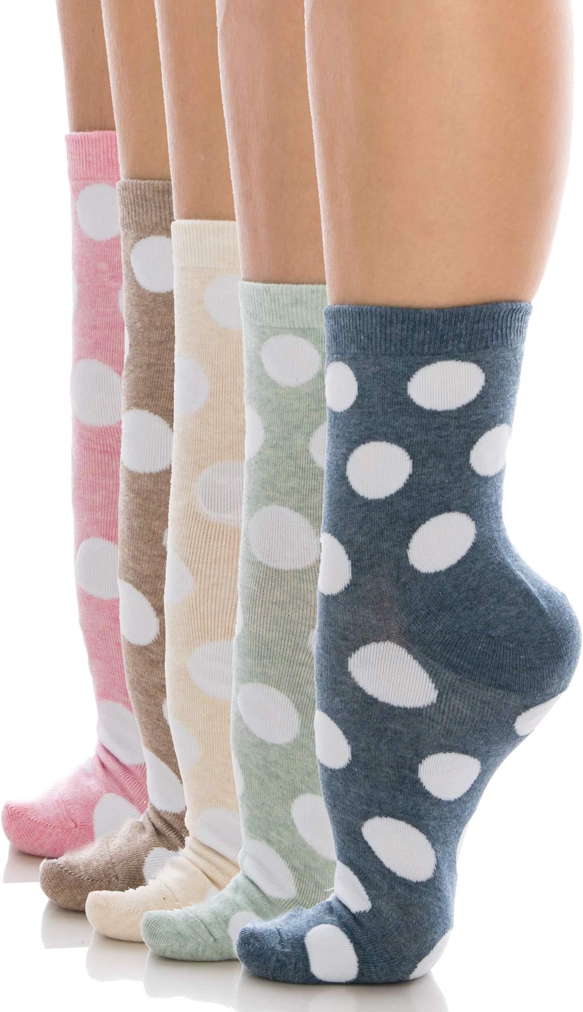 Womens Crew Socks 5 or 10 Pairs, Mid Ankle Cut Colorful Striped Cotton - Cute Patterned Pack