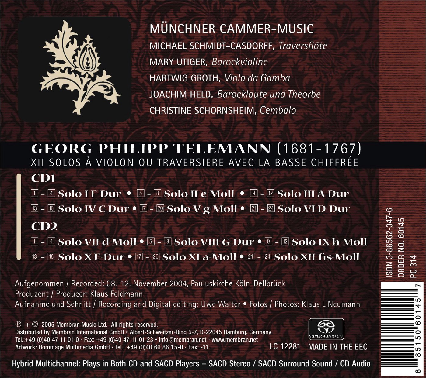 Munchener Kammer Musik Xii Solos A Violin Ou Traversi Amazon Com Music